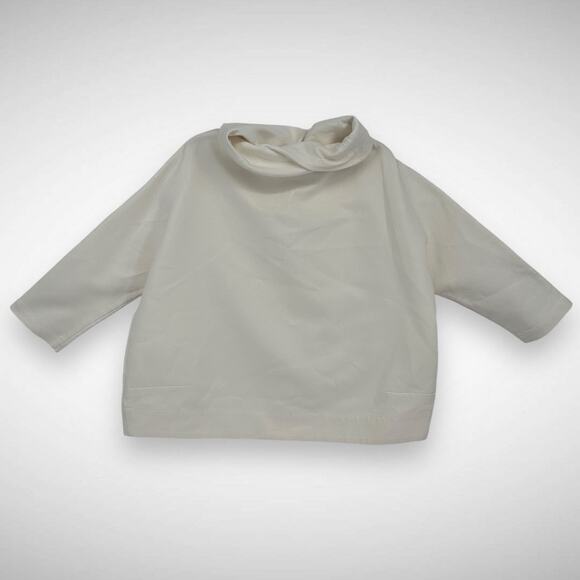 Dleet Cowl Neck‎ White Cotton Top Blouse Boxy Contemporary Clean Girl Aesthetic - Picture 2 of 7